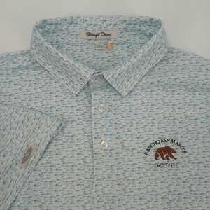 Straight Down Mens Golf Polo Shirt Blue Fish Print Rancho San Marcos Bear Large